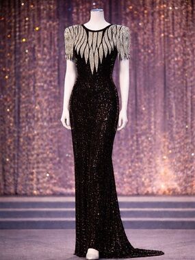 Scala 80’s Dramatic Silver Flame Beaded Shoulder Design